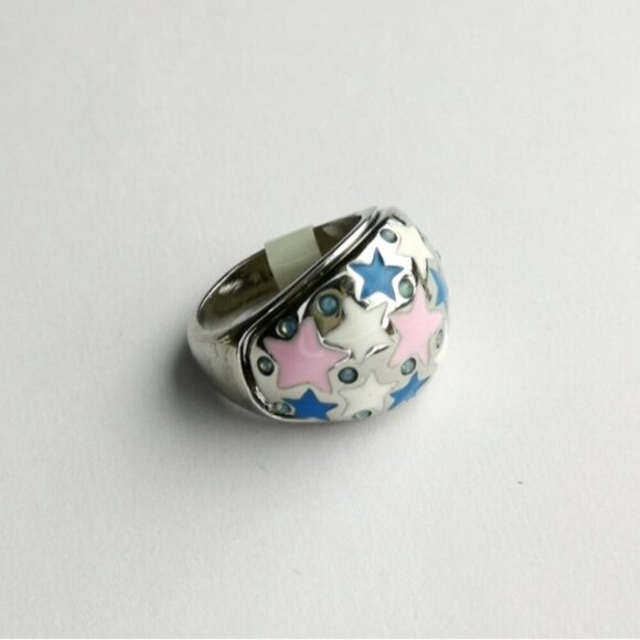 Stars  enamel dome ring pink blue size 8 🆕 - Picture 5 of 5